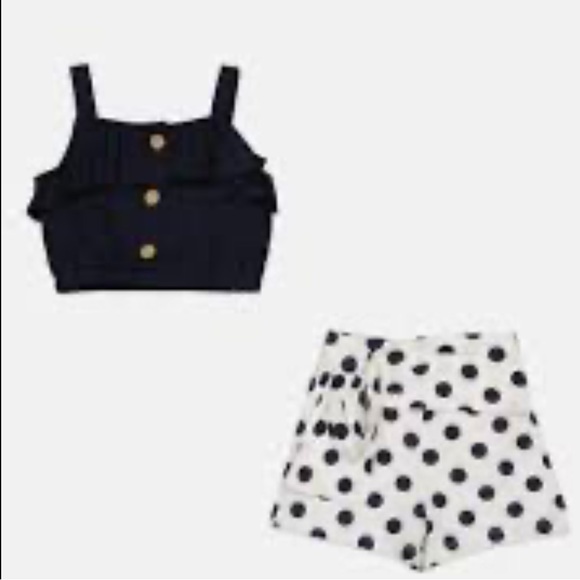 NWT Rare Editions Baby Girl 2 Piece Navy & White Polka‎ Dot Shorts Set Summer - Picture 2 of 7
